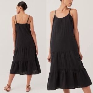 Pact The Coastal Cami Black Maxi Dress Organic Cotton Size Small